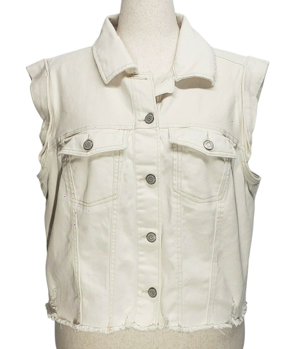 Est. 1946 Cream Denim Vest Plus 18/20W Cropped Raw Edge Western Y2K